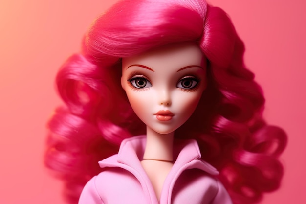 Photo barbie in pink dress with pink backroumd ai generated