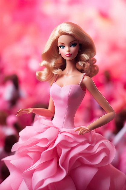 Foto barbie con il vestito rosa.