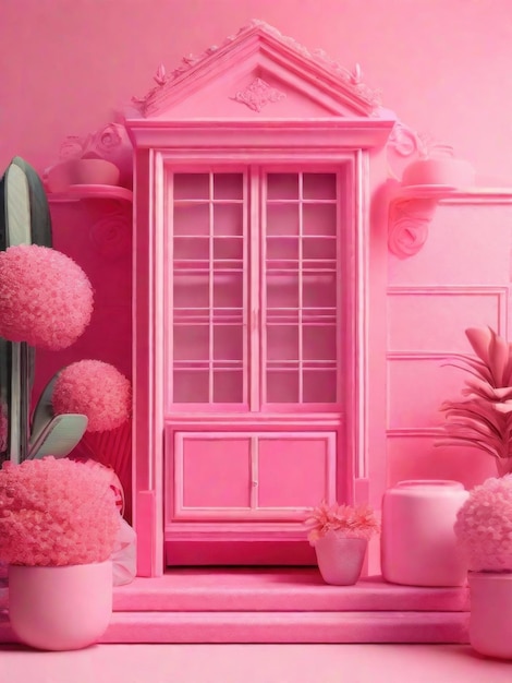 Foto barbie porta di casa rosa generata dall'intelligenza artificiale