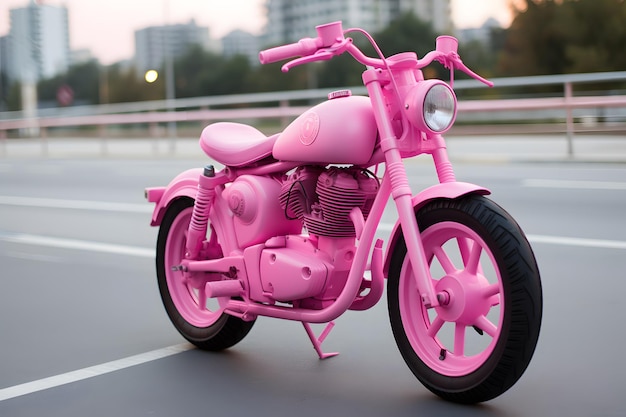 Barbie pink motorbike on the city street barbiecore style