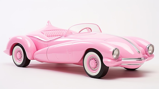 barbie pink vintage car isolated on white background