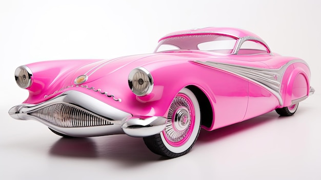 barbie pink vintage car isolated on white background