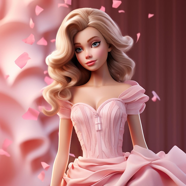 Barbie pop blond met roze outfit staat AI gegenereerde afbeelding