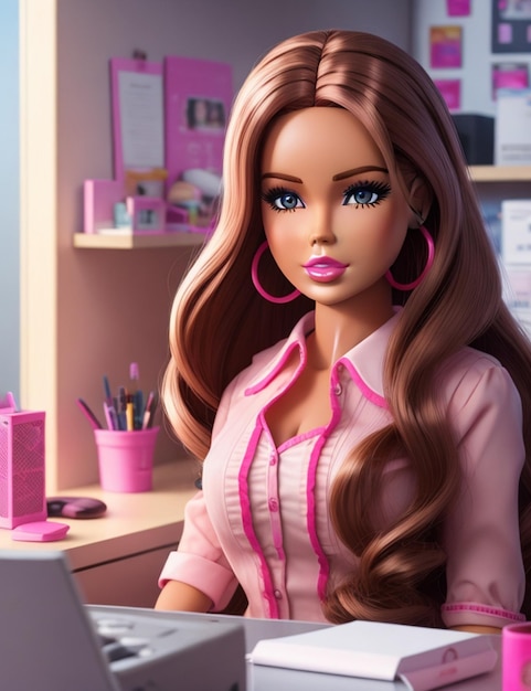 Barbie pop bruinharige kantoorwerk