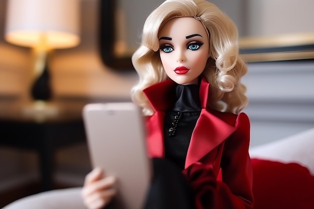 Barbie pop influencer met smartphone generatieve AI