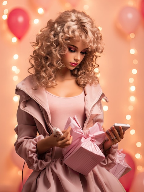 Barbie pop met winkelzakken en mobiele telefoon