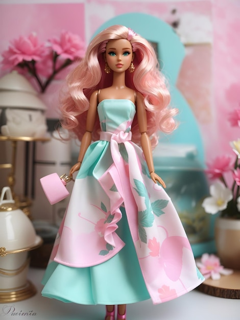 Barbie pop nieuwe zomerjurk pastelroze en mintgroen