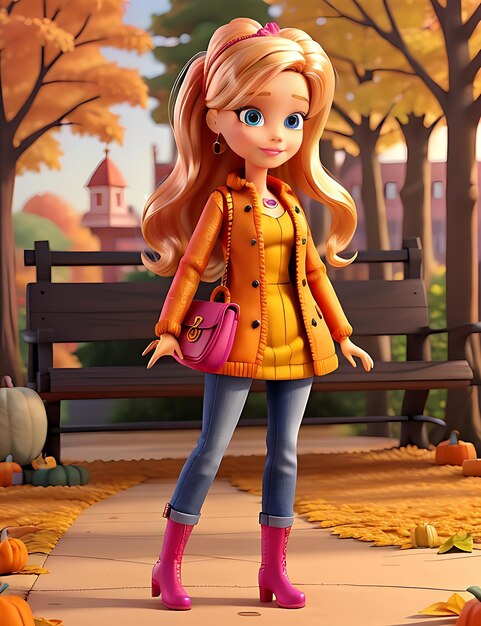 Barbie pop op trendy herfst mode outfit Generatieve AI