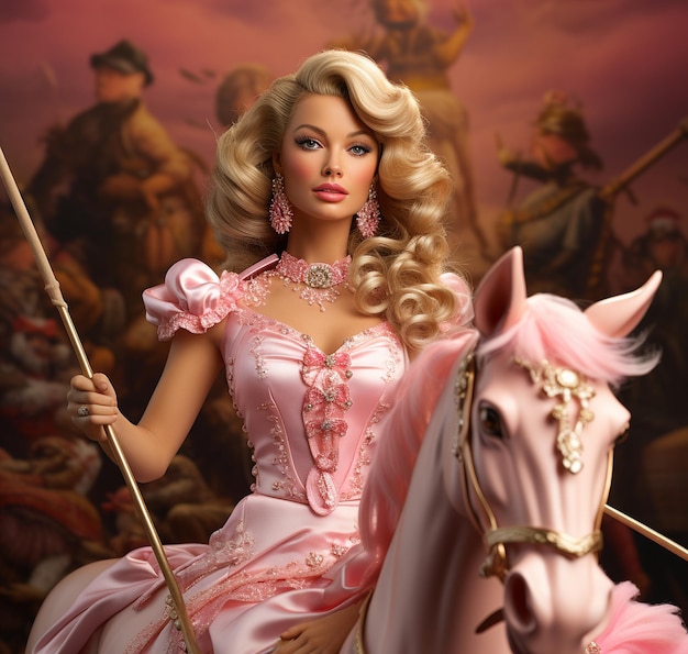 Barbie-pop rijdt op een paard