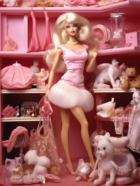 Foto barbie pop roze blonde meisje achtergrond