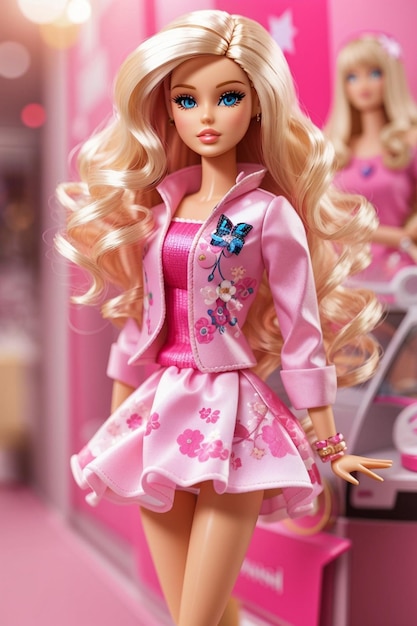 Barbie pop roze blonde meisje achtergrond