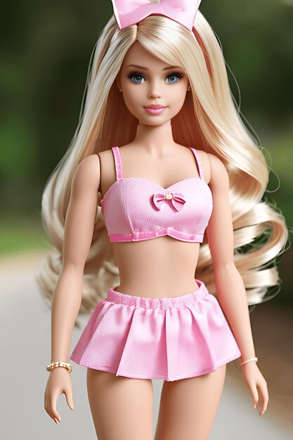 Barbie pop schattig blond meisje outfit roze behang achtergrondontwerp