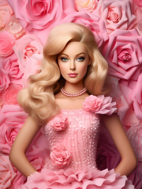 Barbie pop schattig blond meisje outfit roze behang achtergrondontwerp