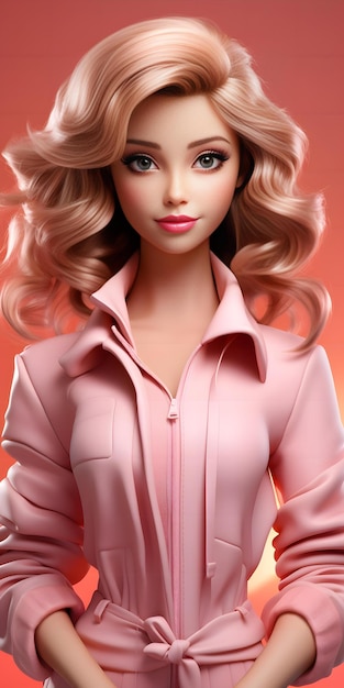 Barbie pop schattig blond meisje outfit roze behang