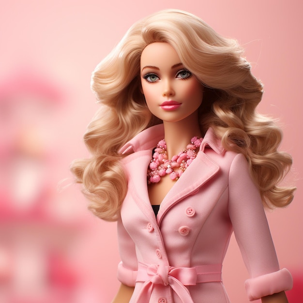 Barbie pop schattig blond meisje outfit roze behang