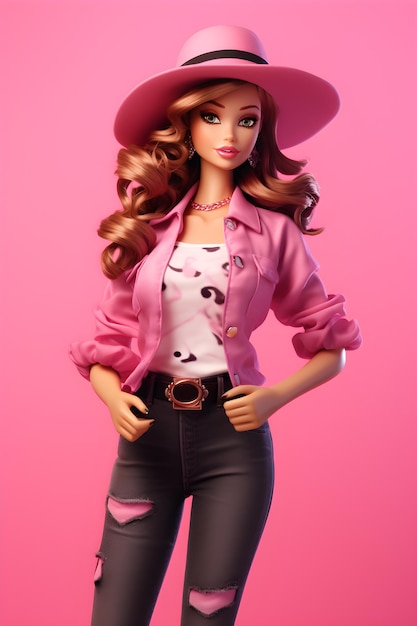 Barbie pop schoonheid en schattig meisje Trendy outfit roze wallpaper achtergrond Generatieve AI
