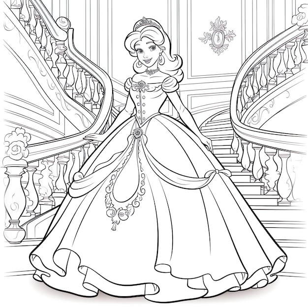 barbie princess coloring page art for kids generative ai