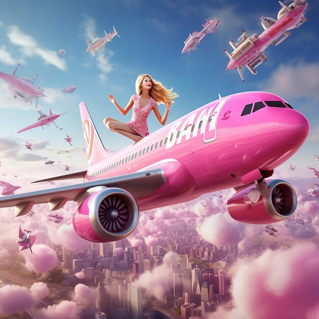 Photo barbie's highflying adventure exploring the skies in her glamorous airplane