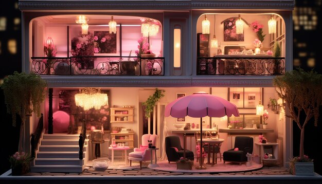 barbie style the tiny doll house on the street in the style of atmosphere of dreamlike quality