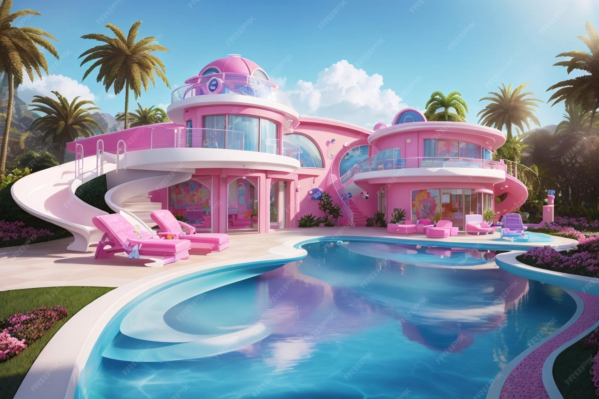 Premium AI Image | Barbie swimming pool design in Barbie dream house design in the future
