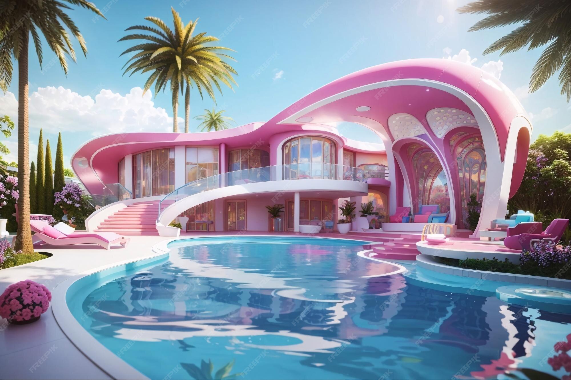 Premium AI Image | Barbie swimming pool design in Barbie dream house design in the future