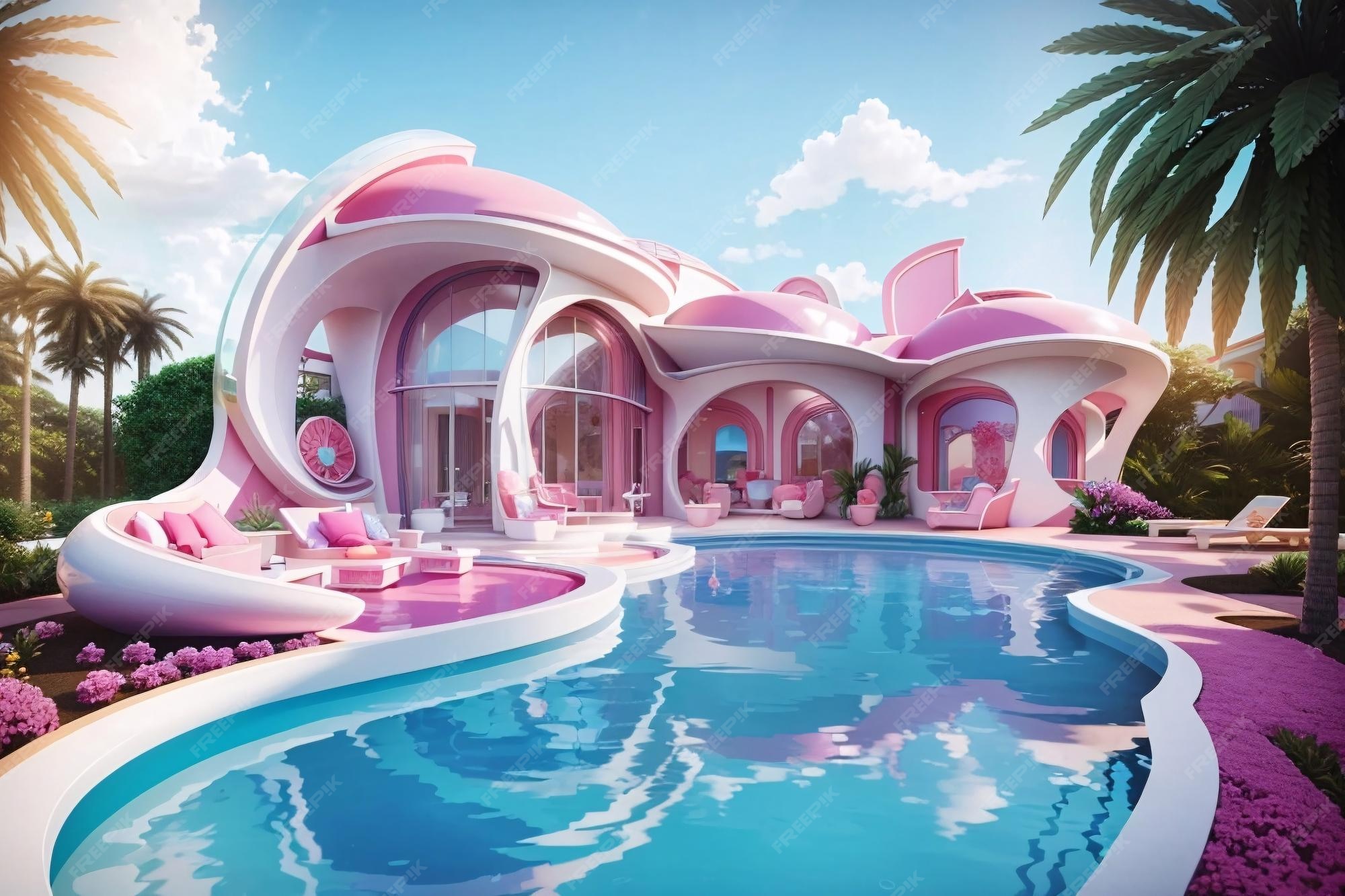 Premium AI Image | Barbie swimming pool design in Barbie dream house design in the future