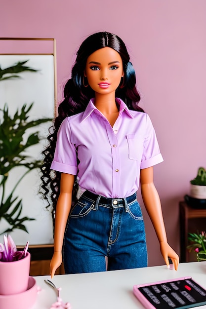 barbie theme lady in an dream office generated by ai