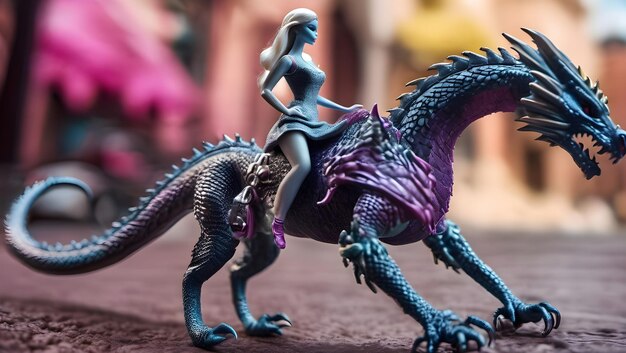 Foto barbie giocattolo su un drago