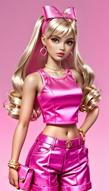 Barbie Trendy fashion Outfit doll pink background