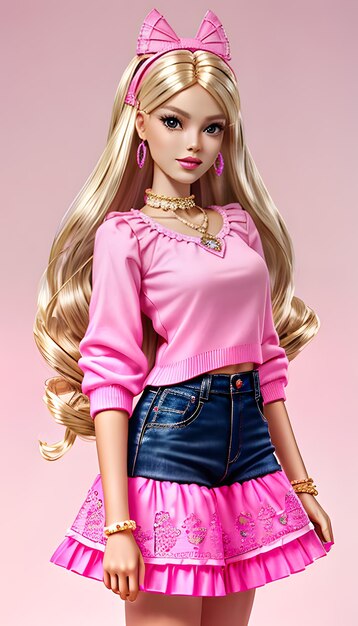 Foto barbie trendy fashion outfit bambola sfondo rosa