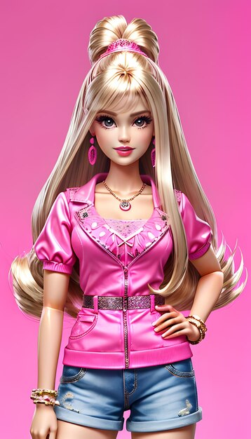 Barbie Trendy fashion Outfit doll pink background