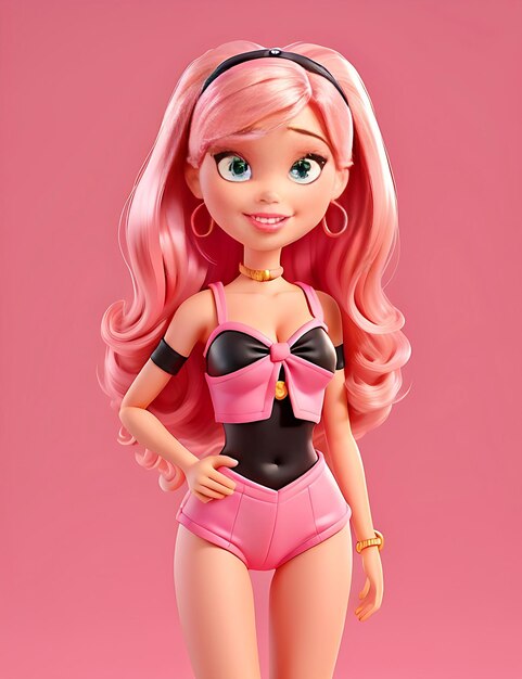 Barbie trendy op zwarte outfit generatieve AI