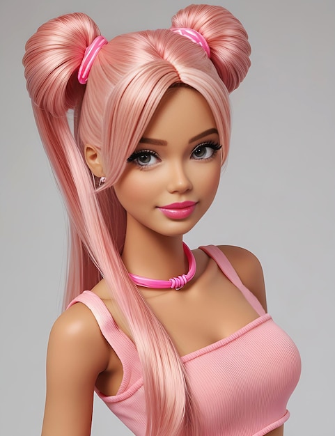 A Barbie Trendy Outfit with a pink color dress Pink color background