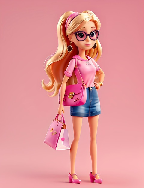 Barbie trendy summer outfit with shopping bag generative AI