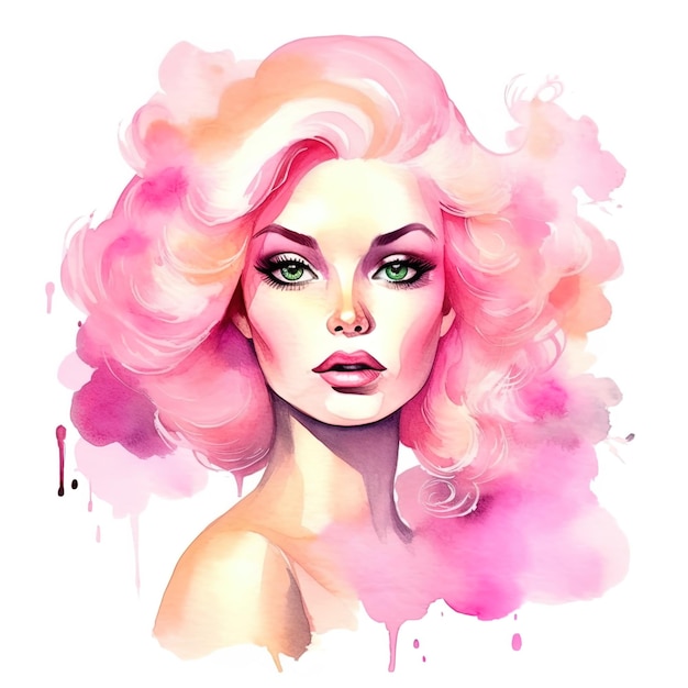 Barbie Watercolor style white background pink outfit