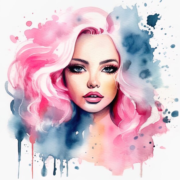 Barbie Watercolor style white background pink outfit