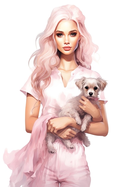 Barbie Watercolor style white background pink outfit