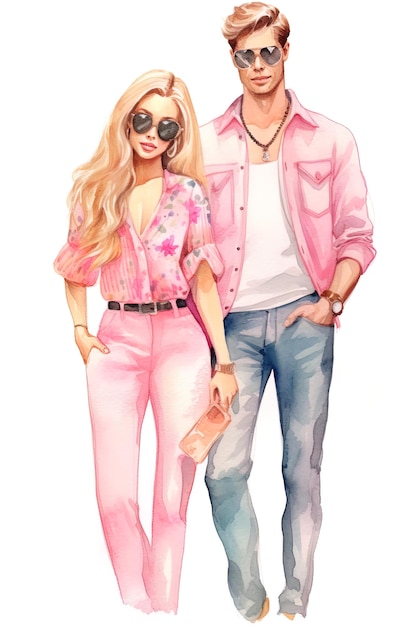 Barbie Watercolor style white background pink outfit