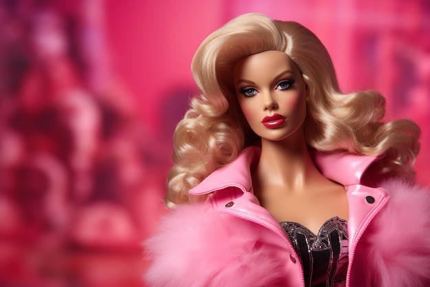 Barbie wearing a pink color outfit with a blonde hair