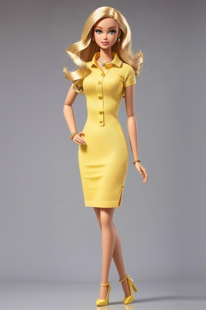 Barbie Wearing Yellow Polostyle Knit Dress