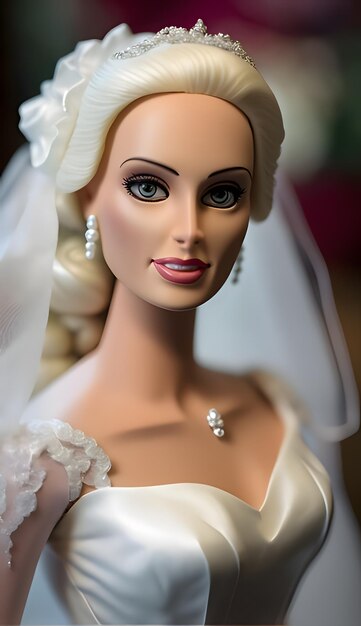 Barbie in wedding attire a very close image