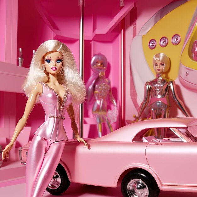 Photo barbie with the pink outfit close up