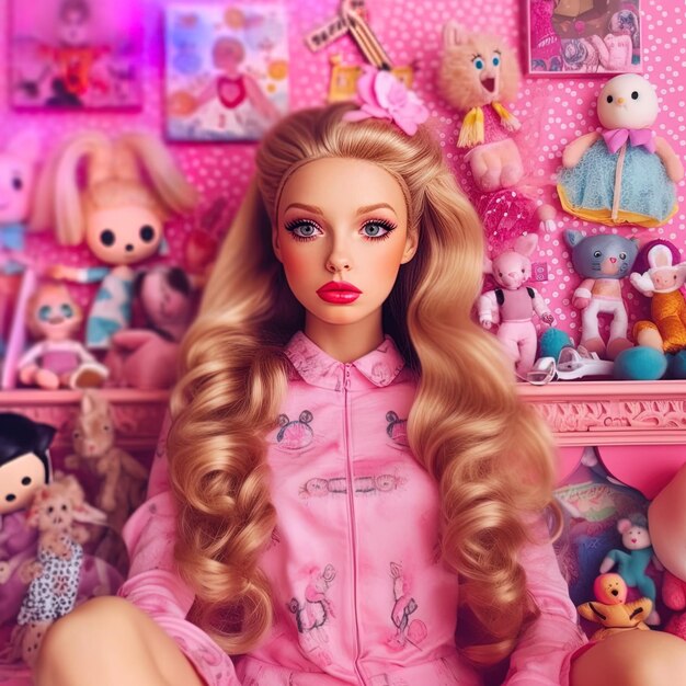 Barbie with the pink outfit close up