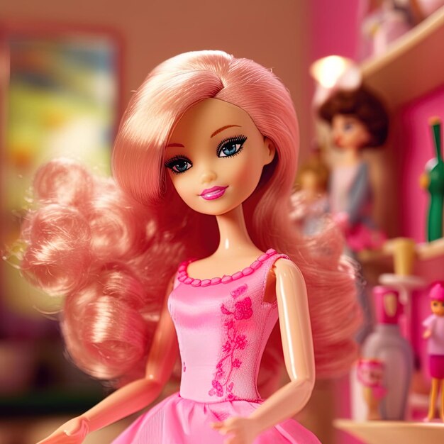 Barbie with the pink outfit close up