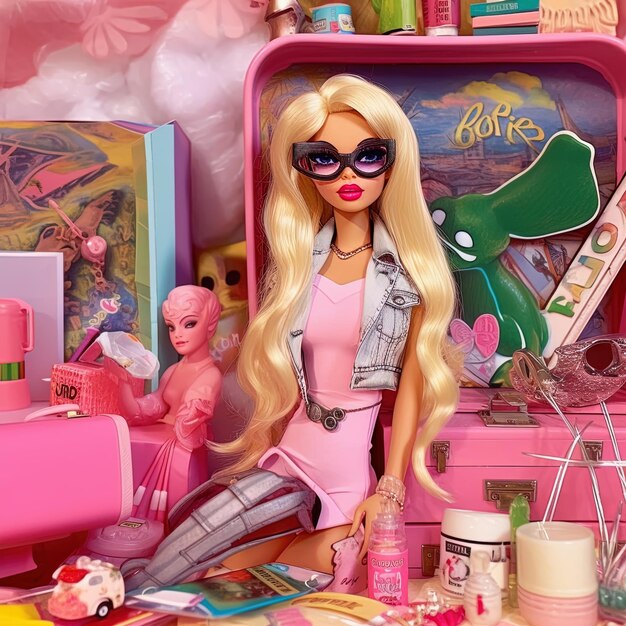 Foto barbie con il vestito rosa da vicino