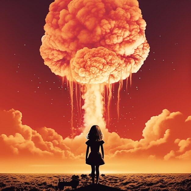 Barbie woman watching nuclear explosion