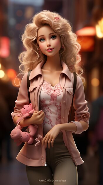 Barbieinspired Cute Blond Girl in Pink Wonderland