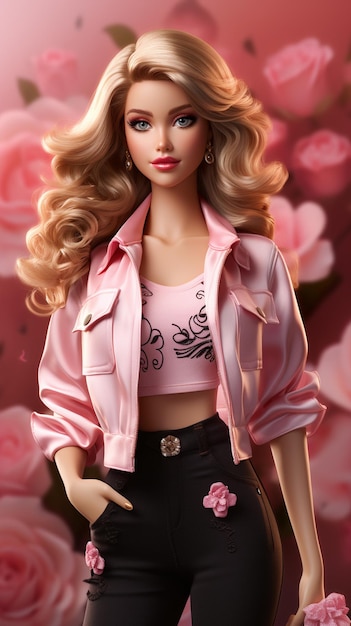 Barbieinspired Cute Blond Girl in Pink Wonderland