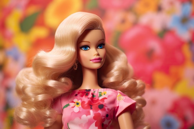 Barbiepop met bloemen en een jurk