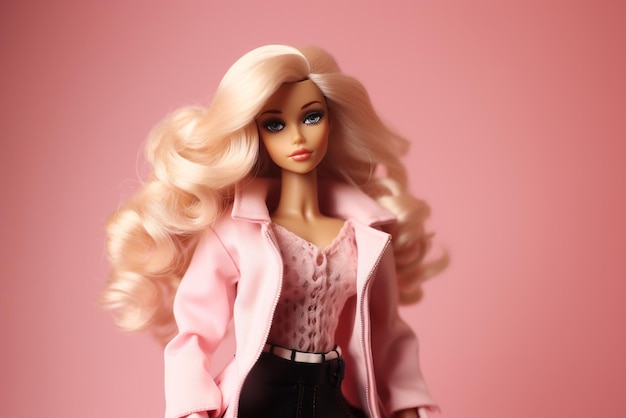 Barbiepop met roze jasje